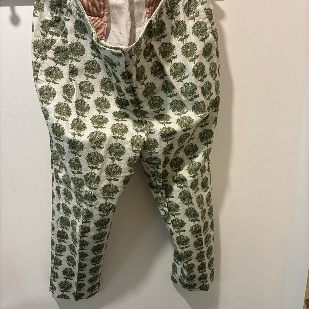 Wildfang Green & White Empower slim crop pants with floral print